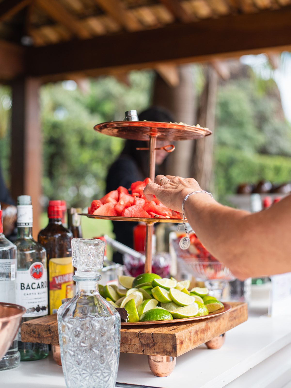 Fresh fruit garnish display at a bar (stock photo)