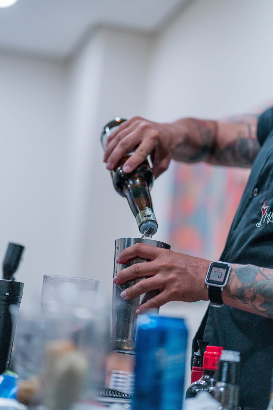 Pouring behind the bar