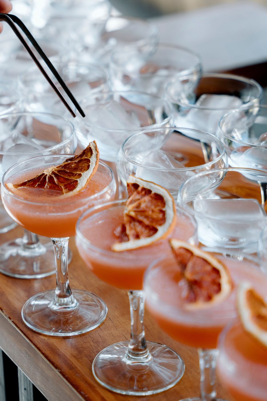 Grapefruit cocktail flight, ready to serve